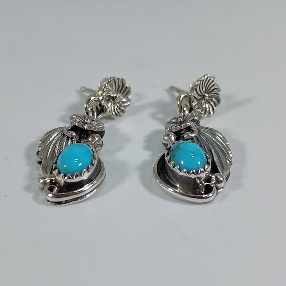 Native America Navajo Sterling Silver Turquoise Post Earring's By Verley Betone - Picture 2 of 7